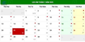 Thông Tin Chi Tiết Âm Lịch Hôm Nay - Thứ Ba, Ngày 21/01/2025